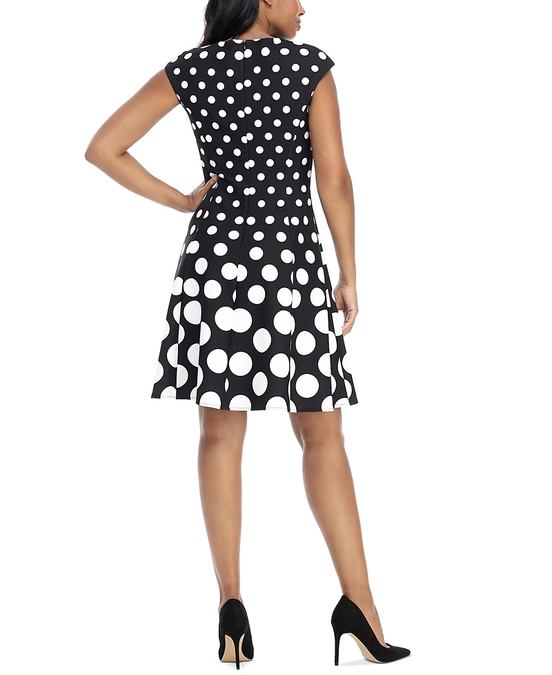 London Times Petite Polka-Dot Fit & Flare Dress