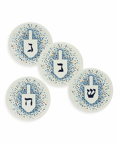 Godinger Chanukah 4 Piece Plates Set with Dreidel Design