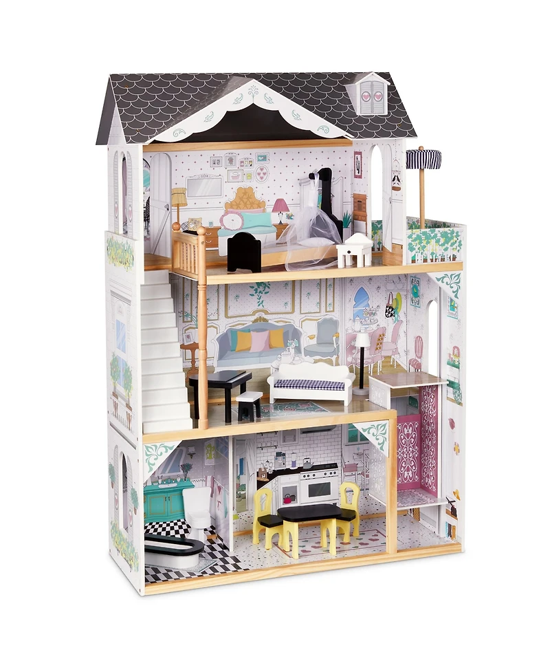 Lil' Jumbl Lil Jumbl Kids Wooden Dollhouse w/Accesories, Large Doll House Toy
