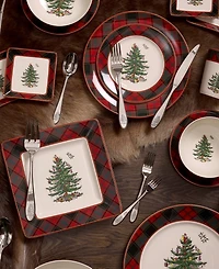 Spode Christmas Tree Tartan Salad Plates, Set of 4
