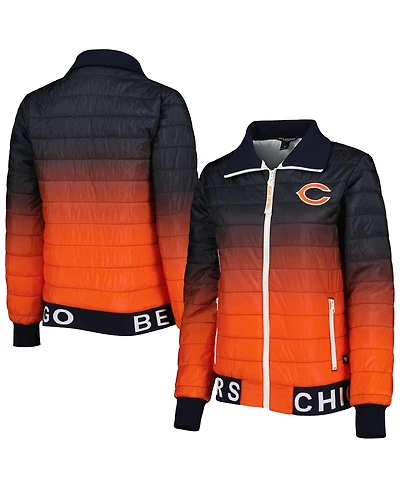 Women's The Wild Collective Navy, Orange Chicago Bears Color Block Full-Zip Puffer Jacket