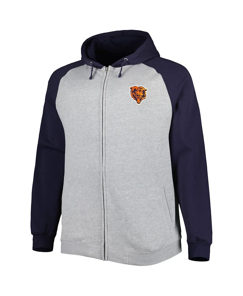 Men's Heather Gray Chicago Bears Big and Tall Fleece Raglan Full-Zip Hoodie Jacket