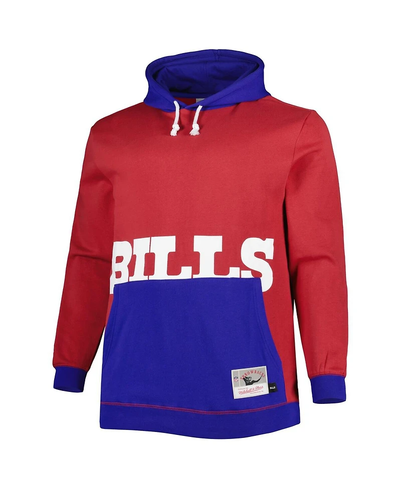 Men's Mitchell & Ness Red and Royal Buffalo Bills Big Tall Face Pullover Hoodie