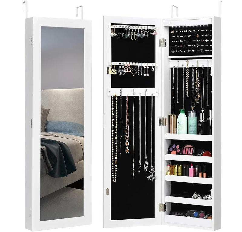 Costway Wall Door Mounted Mirrored Jewelry Cabinet