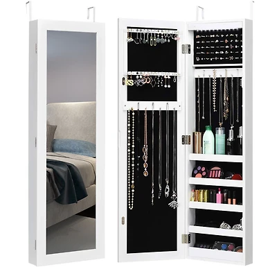 Costway Wall Door Mounted Mirrored Jewelry Cabinet