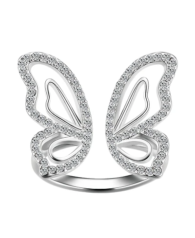 Unwritten Crystal Open Butterfly Ring Silver Plate or Gold Flash