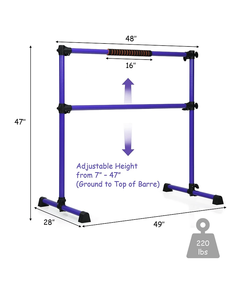 Portable Ballet Barre 4ft Freestanding Adjustable Double Dance Bar