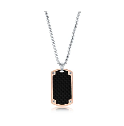 Mens Stainless Steel Rose Gold Black Carbon Fiber Necklace