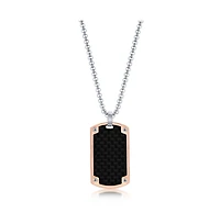 Mens Stainless Steel Rose Gold Black Carbon Fiber Necklace