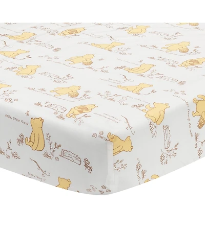 Lambs & Ivy Baby Disney Storytime Pooh 100% Cotton Fitted Crib Sheet - White