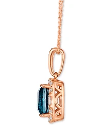 Le Vian Chocolatier Deep Sea Blue Topaz (2-1/4 ct. t.w.) & Diamond (1/3 ct. t.w.) Halo Pendant Necklace in 14k Rose Gold, 18" + 2" extender