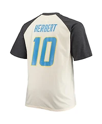Men's Justin Herbert Oatmeal Los Angeles Chargers Big and Tall Player Name Number Raglan T-shirt