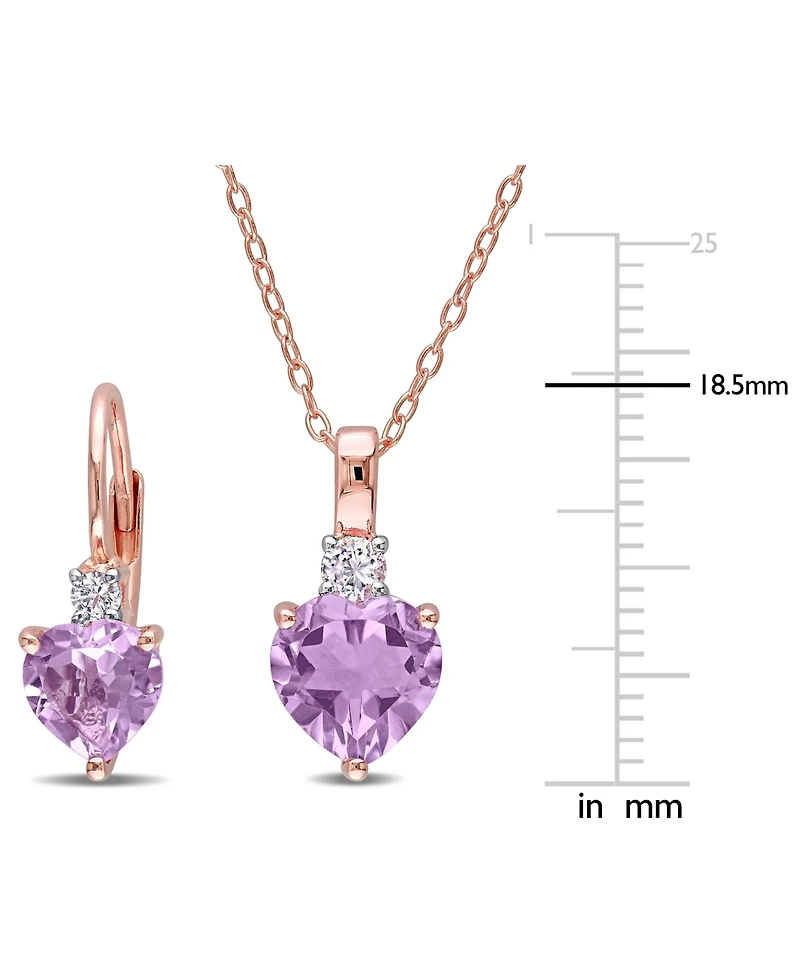 2-Pc. Set Pink Amethyst (3-1/2 ct. t.w.) & Lab-Grown White Sapphire (1/3 ct. t.w.) Heart Pendant Necklace & Matching Leverback Drop Earrings in Rose-P