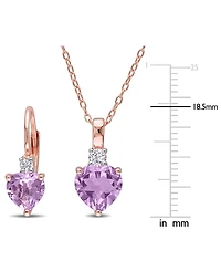 2-Pc. Set Pink Amethyst (3-1/2 ct. t.w.) & Lab-Grown White Sapphire (1/3 ct. t.w.) Heart Pendant Necklace & Matching Leverback Drop Earrings in Rose-P