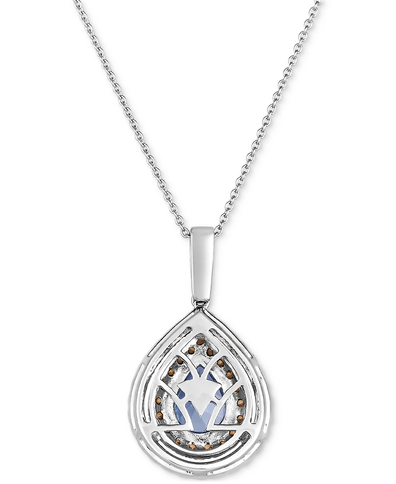 Le Vian Sea Blue Aquamarine (1 ct. t.w.) & Diamond (5/8 ct. t.w.) Teardrop Halo Pendant Necklace in 14k White Gold, 18" + 2" extender