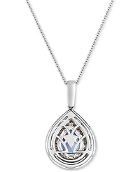 Le Vian Sea Blue Aquamarine (1 ct. t.w.) & Diamond (5/8 ct. t.w.) Teardrop Halo Pendant Necklace in 14k White Gold, 18" + 2" extender