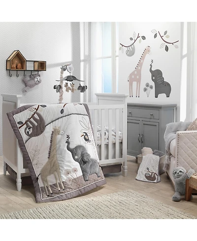 Lambs & Ivy Baby Jungle Animals 4-Piece Gray/White/Taupe Crib Bedding Set