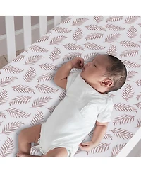 Lambs & Ivy Signature Taupe Leaves Print Organic Cotton Fitted Crib Sheet