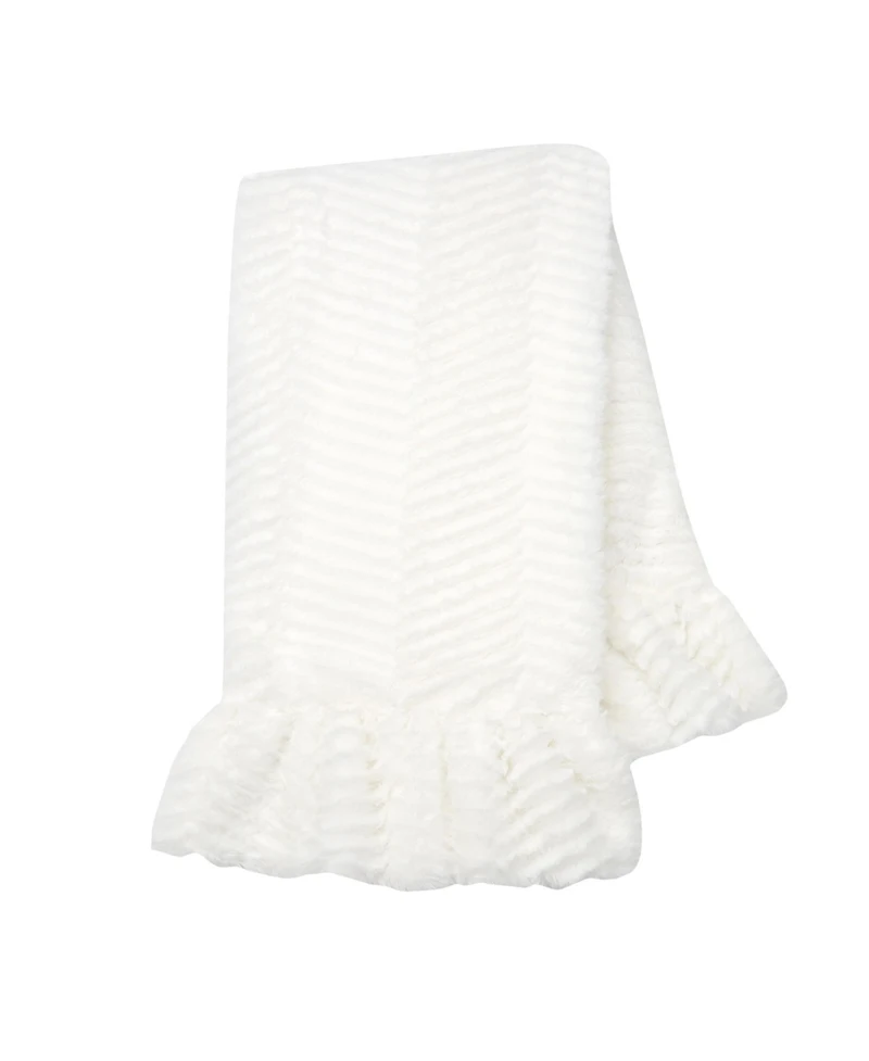 Lambs & Ivy Baby Signature White Ruffled Lux Minky/Jersey Chevron Blanket