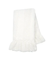 Lambs & Ivy Baby Signature White Ruffled Lux Minky/Jersey Chevron Blanket