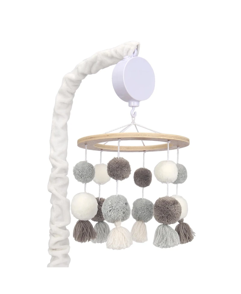 Lambs & Ivy Signature Pom Pom Musical Baby Crib Mobile - White/Gray