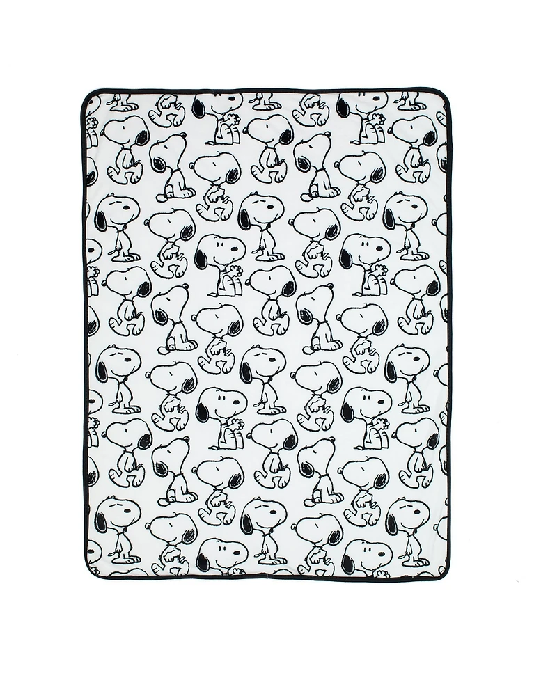 Lambs & Ivy Classic Snoopy Minky and Sherpa Baby Blanket - White/Black