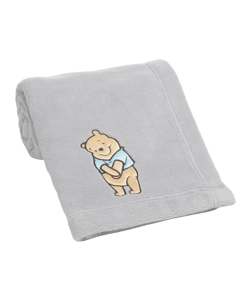 Lambs & Ivy Disney Baby Winnie the Pooh Hugs Gray Soft Fleece Baby Blanket