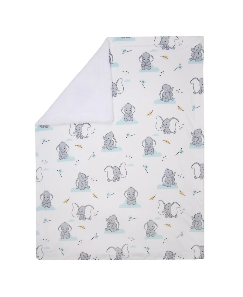 Lambs & Ivy Disney Baby Dumbo Elephant White Minky/Fleece Sherpa Baby Blanket