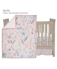 Lambs & Ivy Baby Blooms 3-Piece Pink Floral/Butterfly Baby Crib Bedding Set