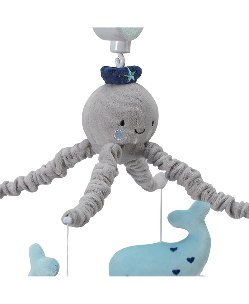 Lambs & Ivy Oceania Blue/Gray Whale/Fish Nautical/Ocean Musical Baby Crib Mobile