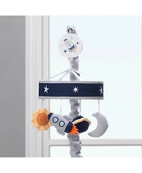 Lambs & Ivy Milky Way Blue/Gray Celestial Space with Rocket and Planets Musical Baby Crib Mobile