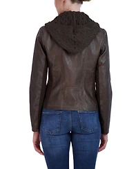Sebby Collection Women's Hooded Faux Leather Moto Jacket