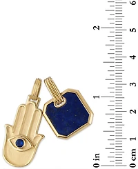 Esquire Men's Jewelry 2-Pc. Set Lapis Lazuli & Cubic Zirconia Dog Tag & Hamsa Hand Amulet Pendants in 14k Gold-Plated Sterling Silver, Created for Mac