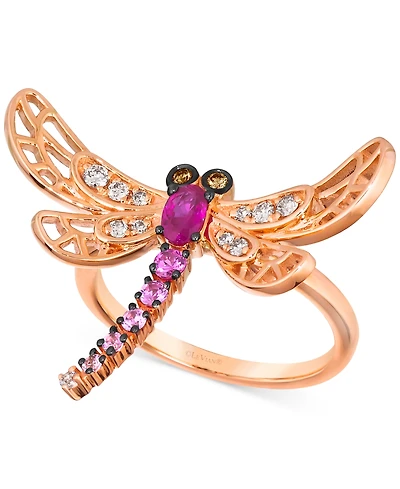Le Vian Multi-Gemstone (3/8 ct. t.w.) & Diamond (1/6 ct. t.w.) Dragonfly Ring in 14k Rose Gold