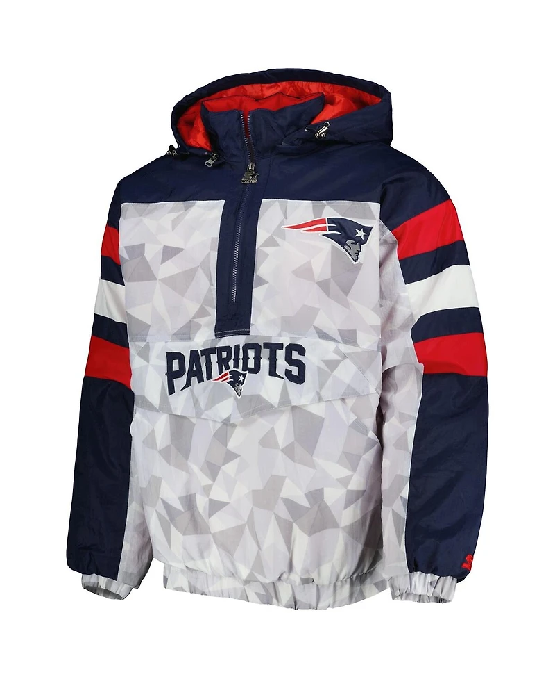Men's Starter White, Navy New England Patriots Thursday Night Gridiron Raglan Half-Zip Hooded Jacket
