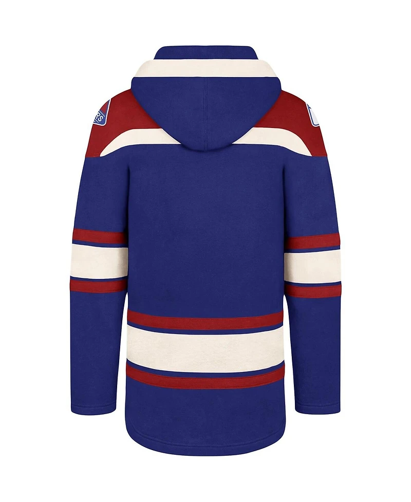 Men's '47 Brand Blue, Red New York Rangers Superior Lacer Pullover Hoodie
