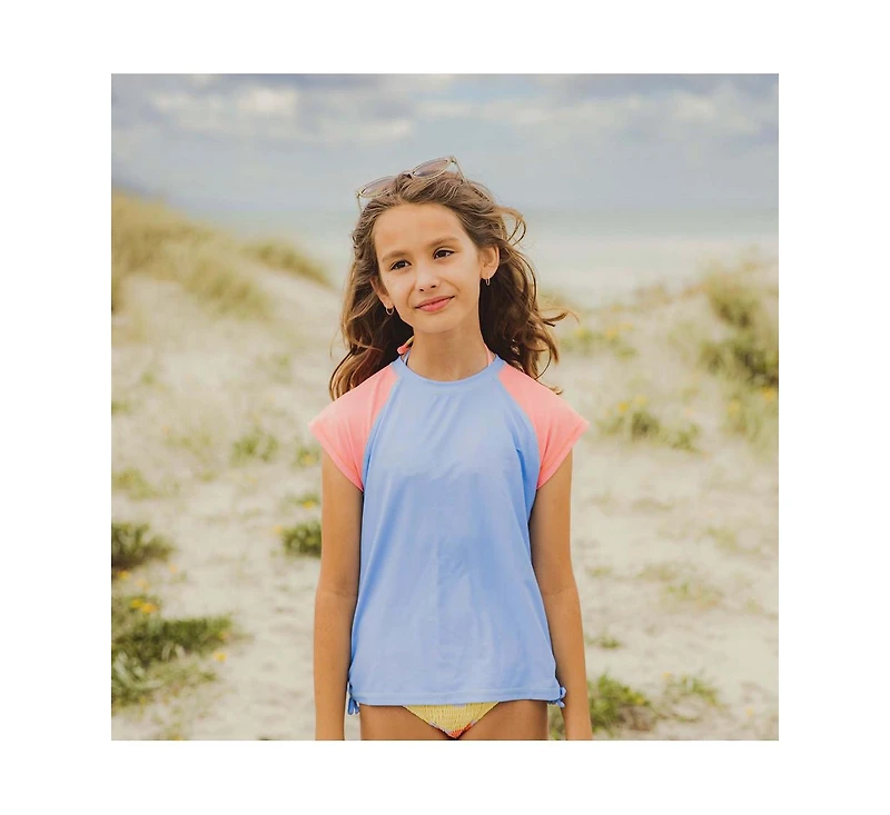 Toddler, Child Girls Cornflower Peach Sleeve Ss Rash Top