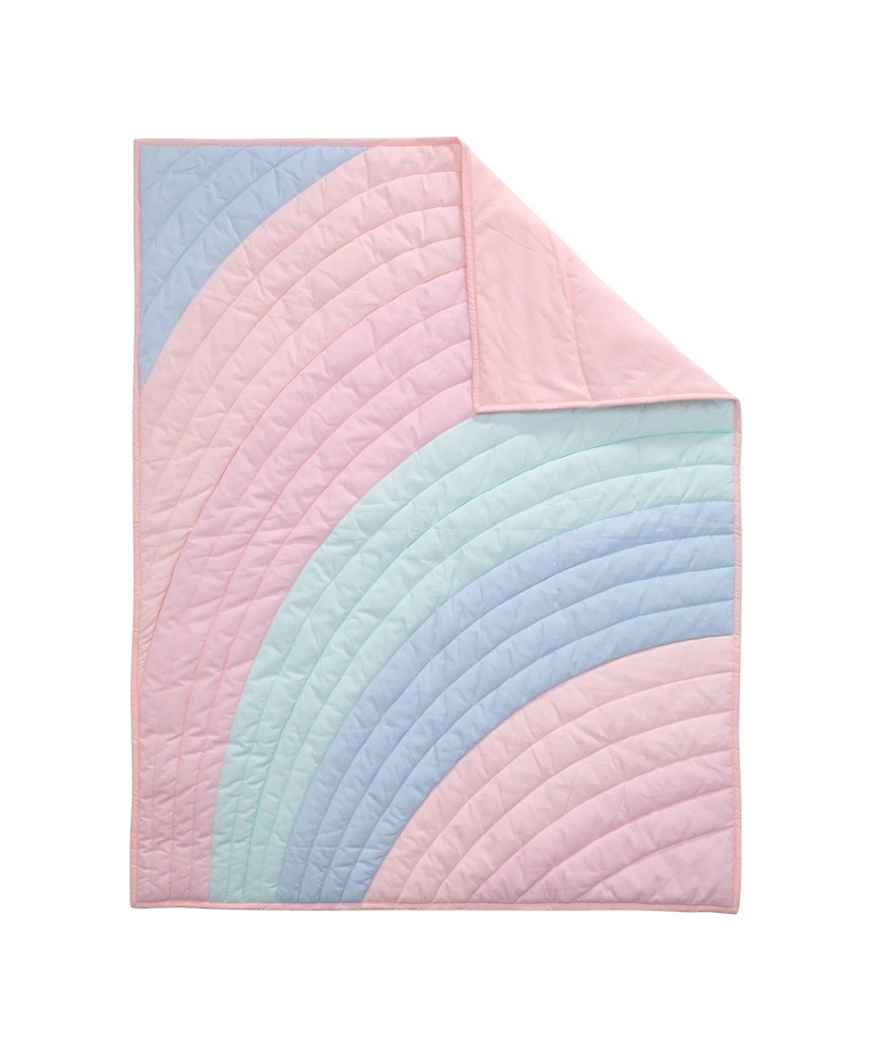 Lambs & Ivy Watercolor Pastel Pink/Mint Rainbow 5-Piece Baby Crib Bedding Set