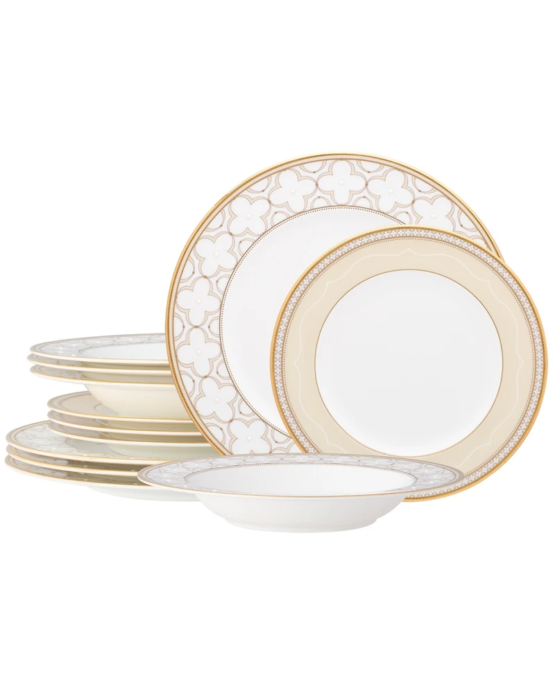 Noritake Trefolio Gold 12-Piece Dinnerware Set, Service for 4