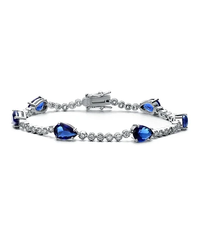 Rachel Glauber White Gold Plated with Colored Pear Cubic Zirconia Tennis Bracelet