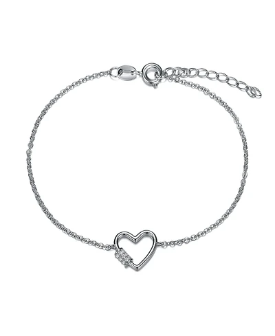 White Gold Plated Cubic Zirconia Heart Adjustable Bracelet