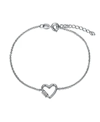 White Gold Plated Cubic Zirconia Heart Adjustable Bracelet