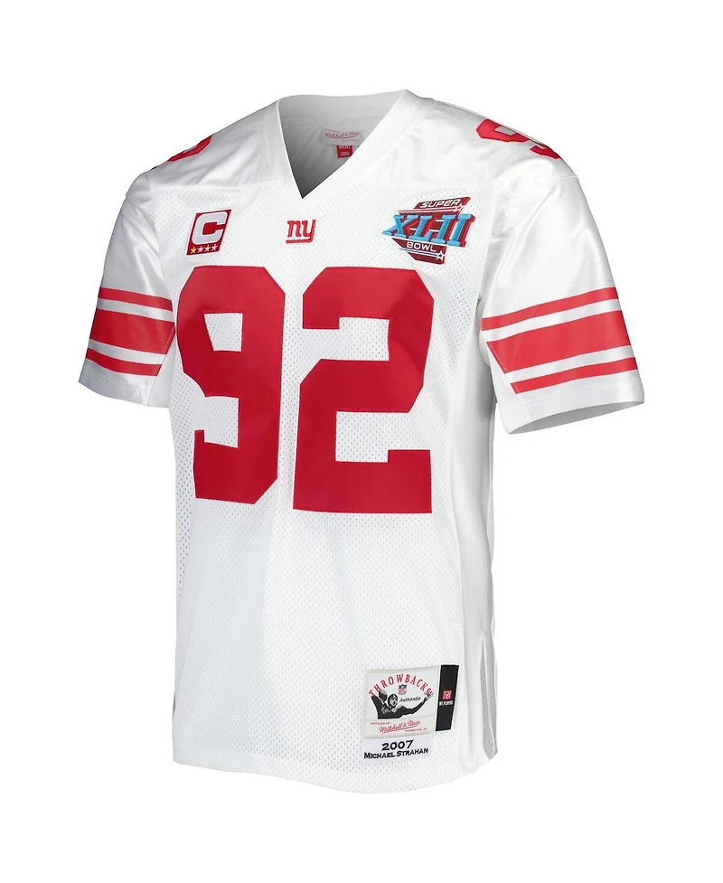 Men's Mitchell & Ness Michael Strahan White New York Giants Super Bowl Xlii Authentic Throwback Retired Player Jersey