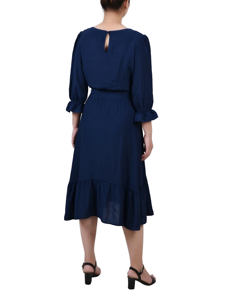 Ny Collection Women's 3/4 Sleeve Flounced Dress