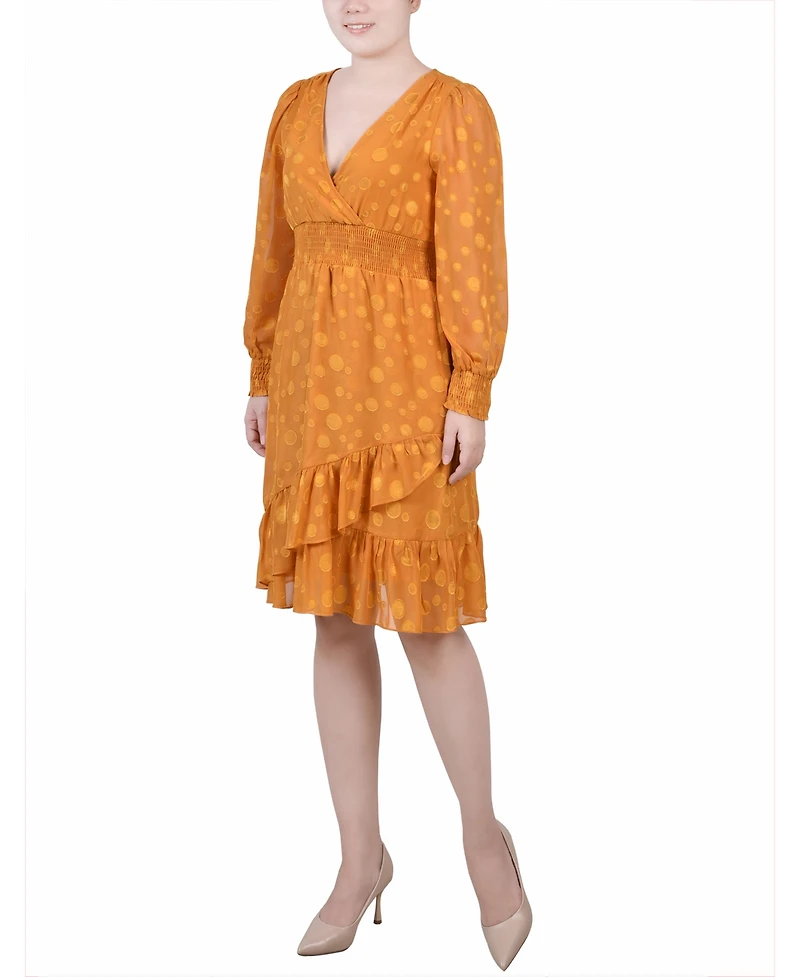 Ny Collection Women's Long Sleeve Smocked Waist Dress
