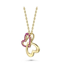 14k Yellow Gold Plated with Cubic Zirconia Double Heart Butterfly Pendant Necklace Sterling Silver