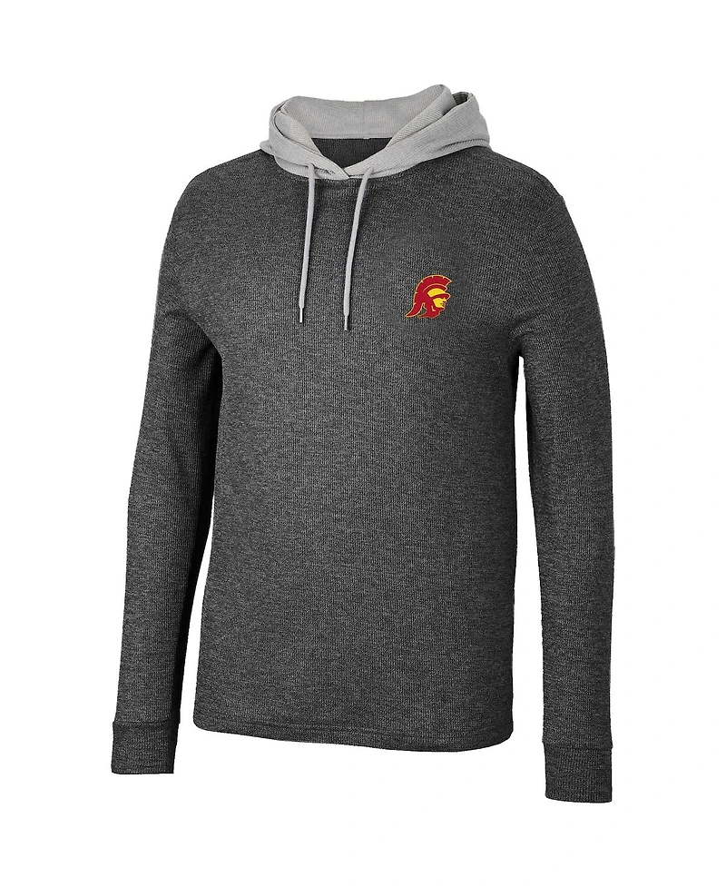 Men's Colosseum Black Usc Trojans Ballot Waffle-Knit Thermal Long Sleeve Hoodie T-shirt