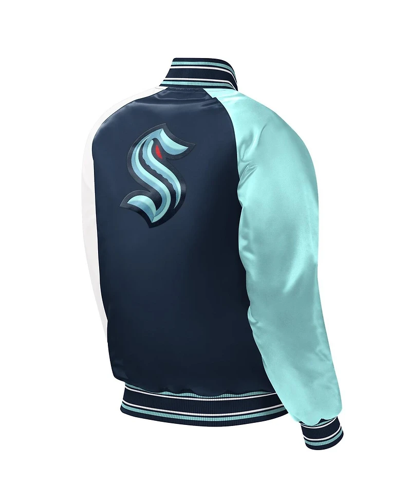 Big Boys and Girls Starter Deep Sea Blue Seattle Kraken Raglan Full-Snap Varsity Jacket