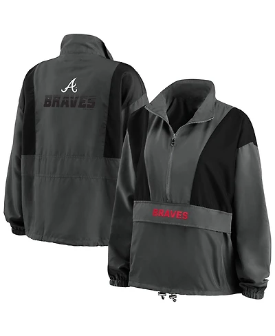 Women's Wear by Erin Andrews Charcoal Atlanta Braves Packable Half-Zip Jacket