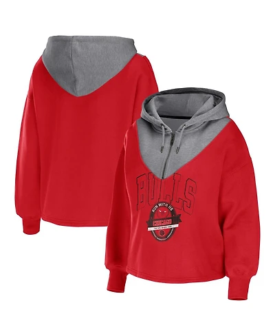 Women's Wear by Erin Andrews Red Chicago Bulls Pieced Quarter-Zip Hoodie Jacket